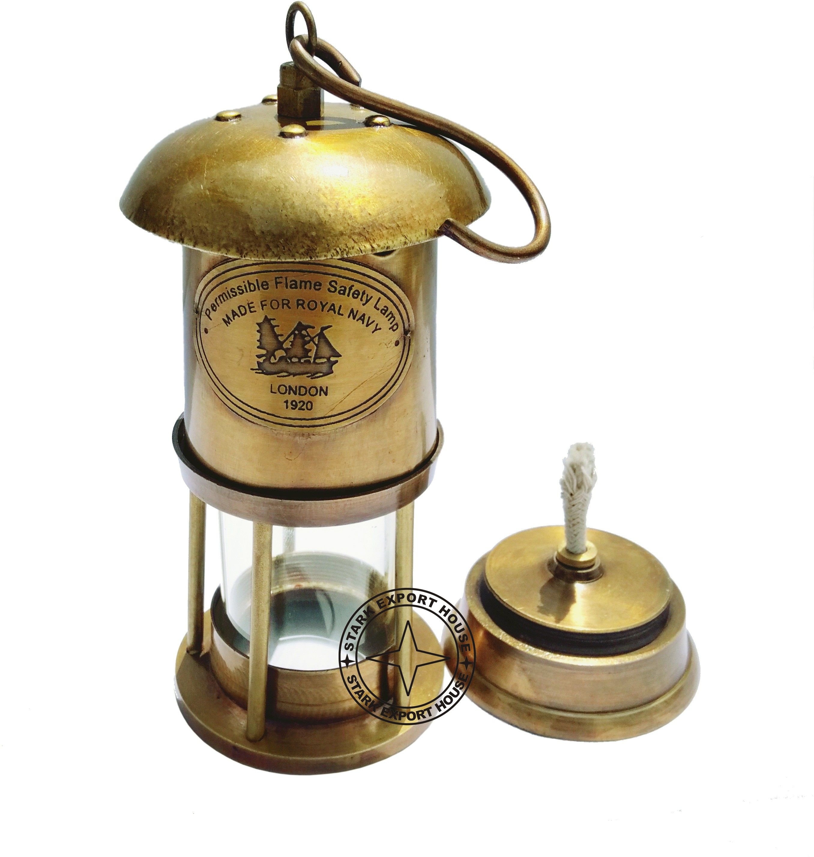 Antique Brass Table Lantern Glass Oil Lamp Home Decoration (7 inch) Brown Brass, Glass Table Lantern-image-15