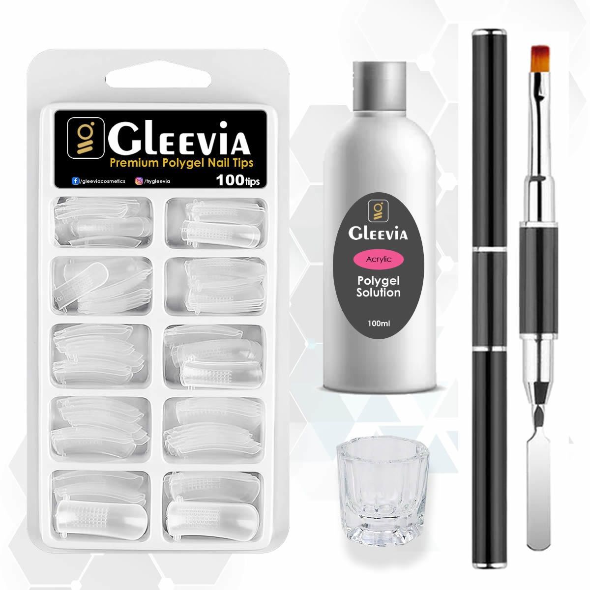 Nail Art Extension Combo Kit of Polygel Tips, Slip Solution, Polygel Brush & Dappen Dish-image-10