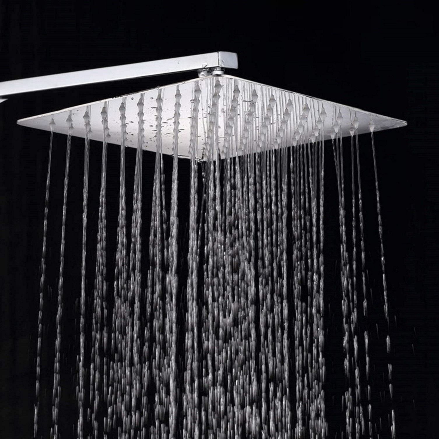 12x12 (12inch) UltraSlim Stainless Steel Heavy Rain Shower Head with 18 inch Arm Fixed Mount-image-42