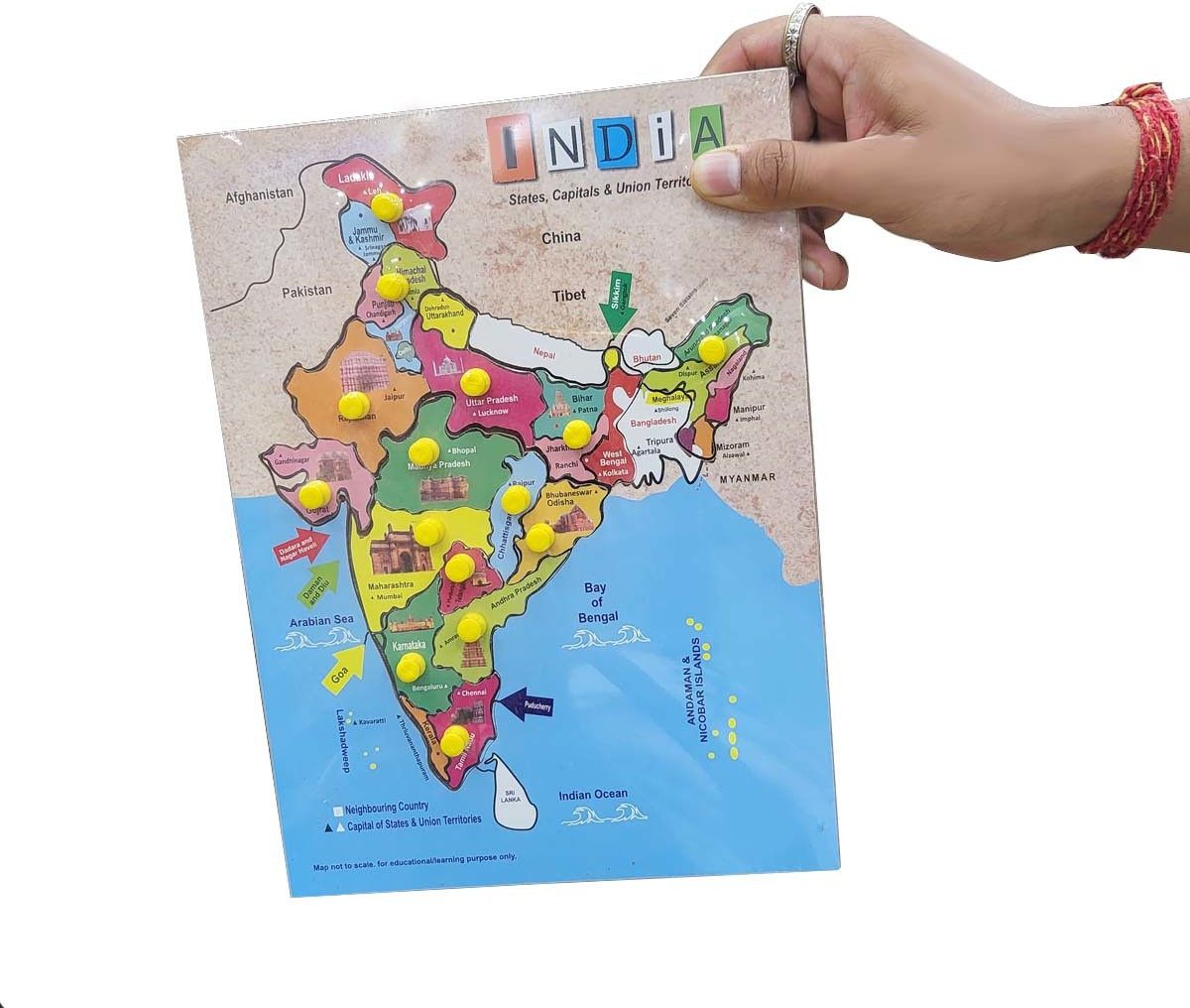 poktum India Map Wooden Puzzle Learning Educational Board Tray with Knobs-picture-28