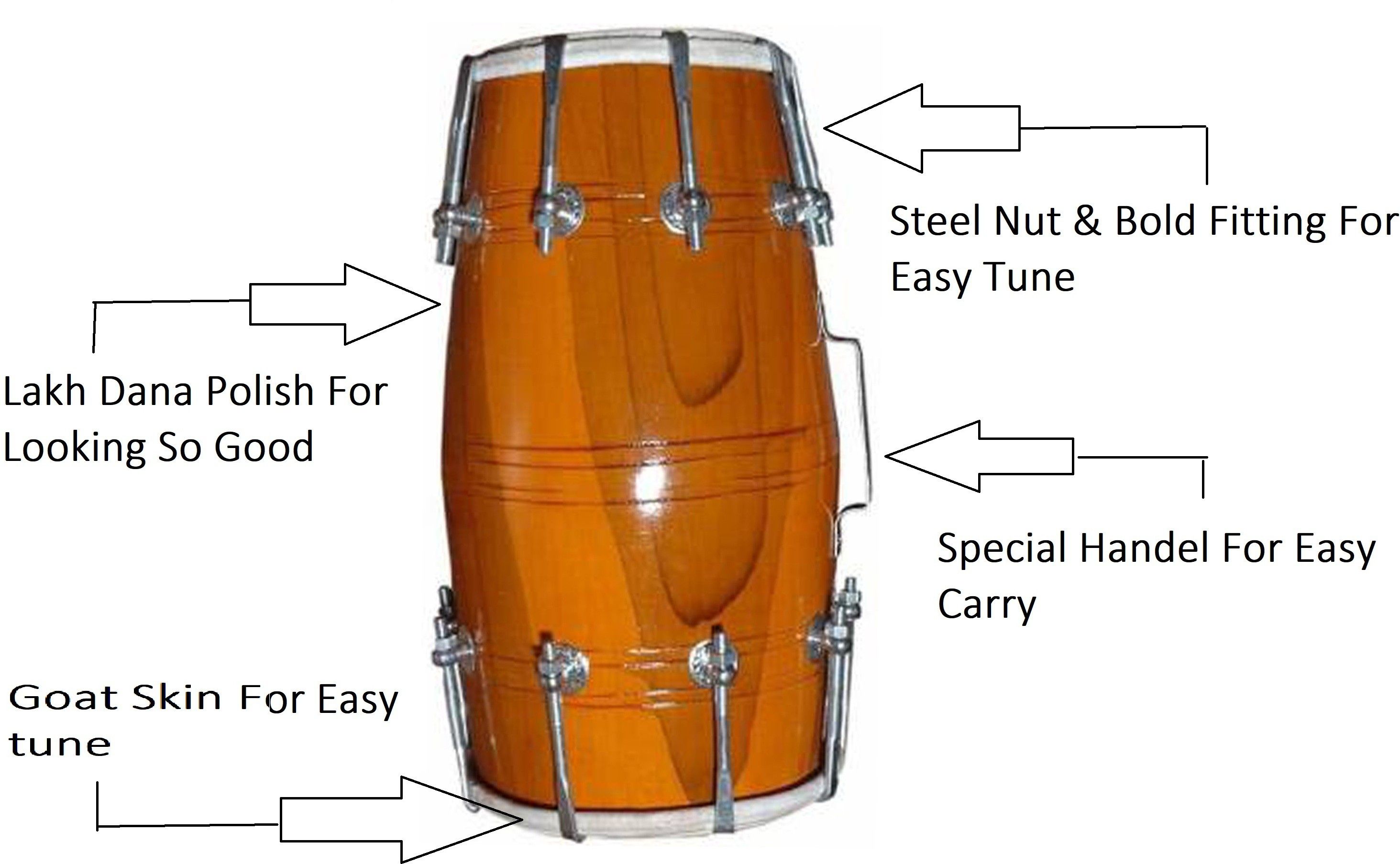 Dholak Raag Mango wood 18 nut and bold Nut & Bolts Dholak-image-43