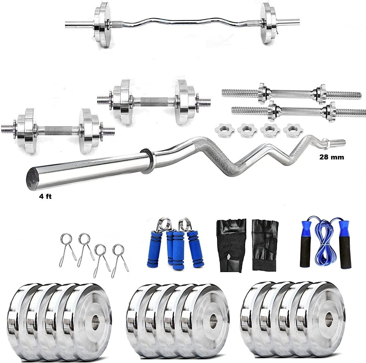 hackerx 12 kg Steel Plates Combo With 4FT CURL ROD & Accessories Home Gym Combo-picture-45