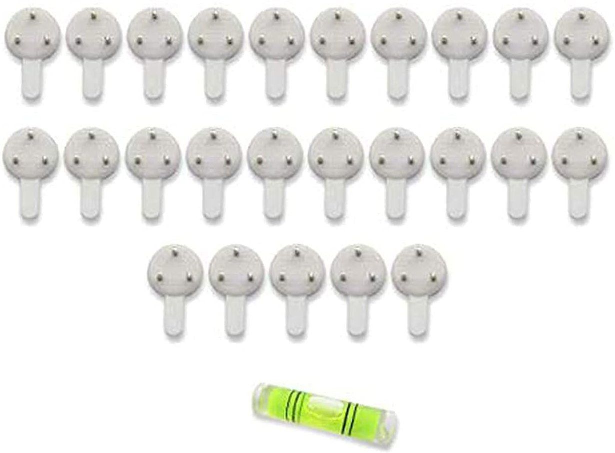 art street Set of 25 Hooks White 3-Pin Seamless Nail with 2 Spirit Leveler for Photoframe Hook 25-picture-14