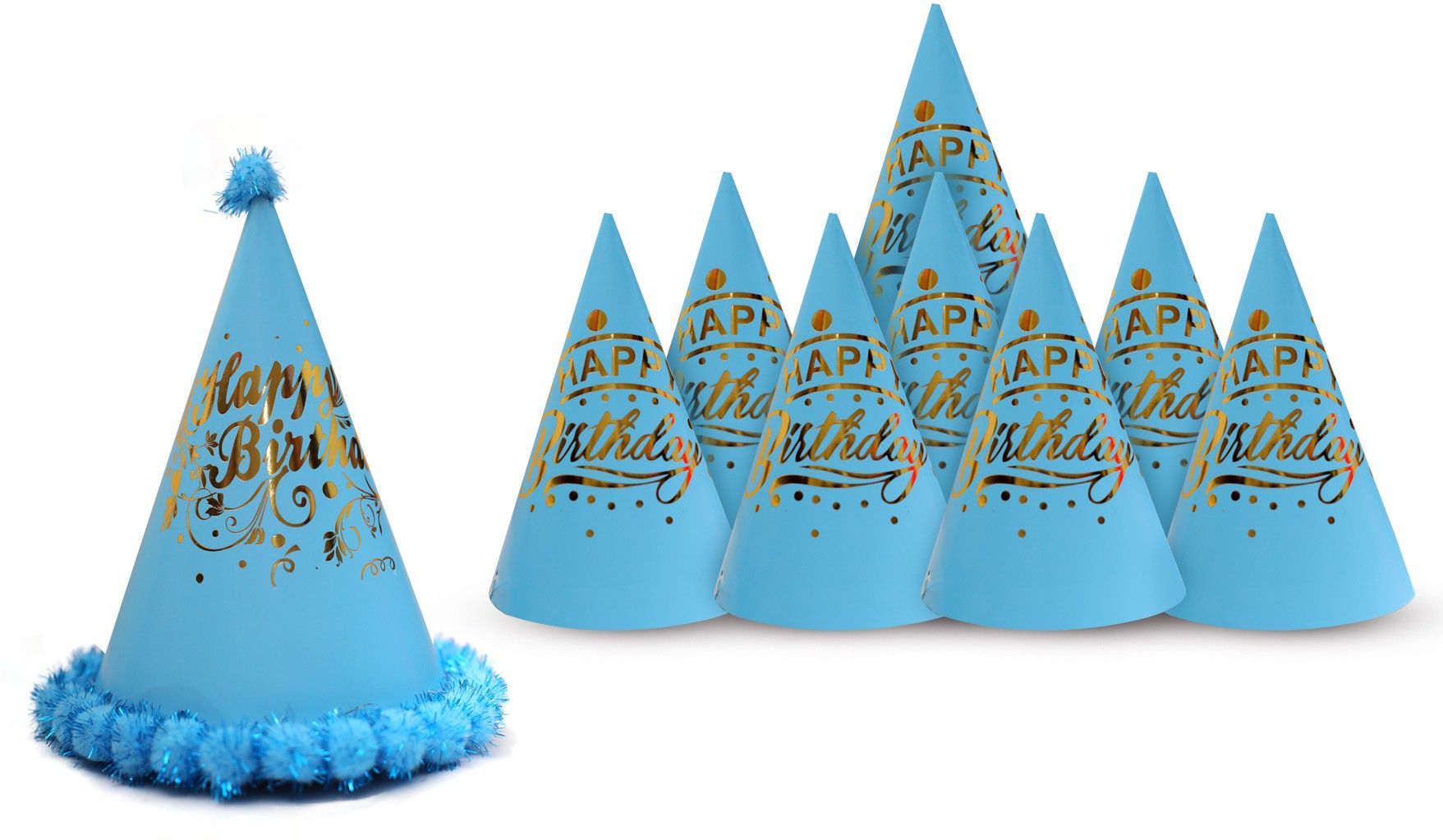 Vmd Birthday caps 1 Fancy SKY-BLUE Cap with 8 Printed SKY-BLUE Cap for Birthday KIDS-image-38