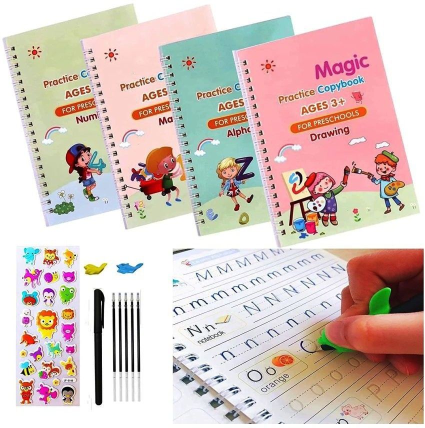 Magic Practice Copybook, (4 BOOK + 10 REFILL+ 1 pen +1 grip) Number Tracing Book-image-48