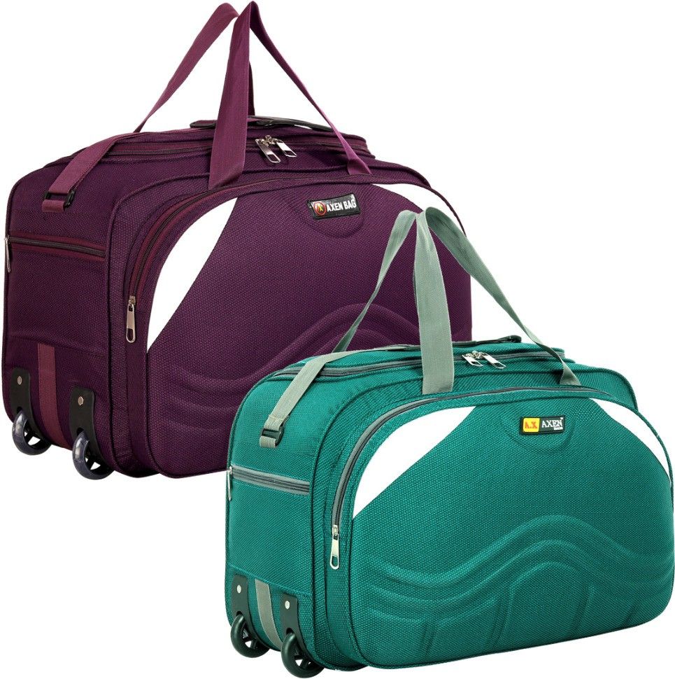 50 l strolley duffel bag - light weight small travel duffel bag high-quality luggage bag combo of 2 - green, purple - regular capacity