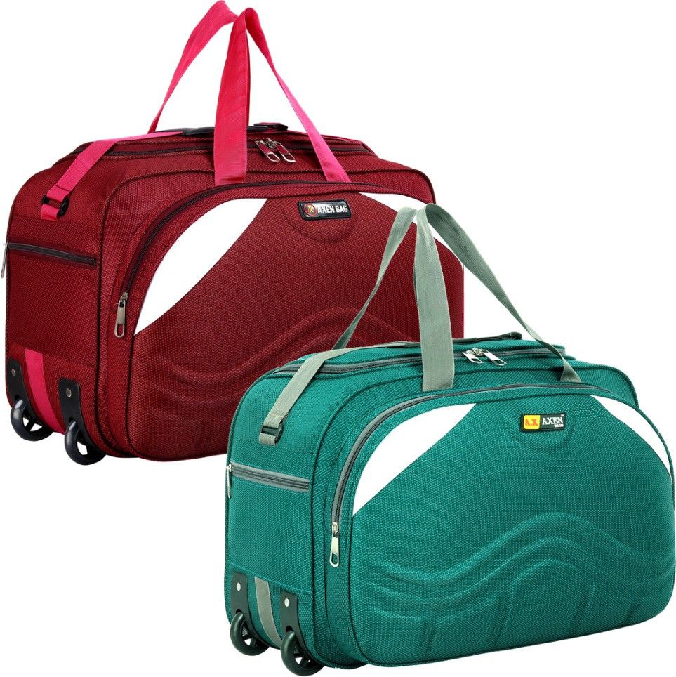 50 l strolley duffel bag - light weight small travel duffel bag high-quality luggage bag combo of 2 - green, red - regular capacity