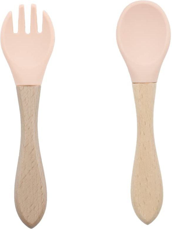 guchigu Baby Silicon Spoon and fork Set , BPA-Free Self Feeding Utensils for Newborns- wooden, silicone-picture-24