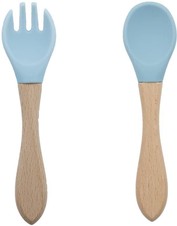 guchigu Baby Silicon Spoon and fork Set , BPA-Free Self Feeding Utensils for Newborns- wooden, silicone-picture-23