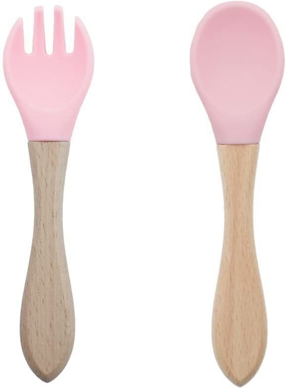 guchigu Baby Silicon Spoon and fork Set , BPA-Free Self Feeding Utensils for Newborns- wooden, silicone-picture-25