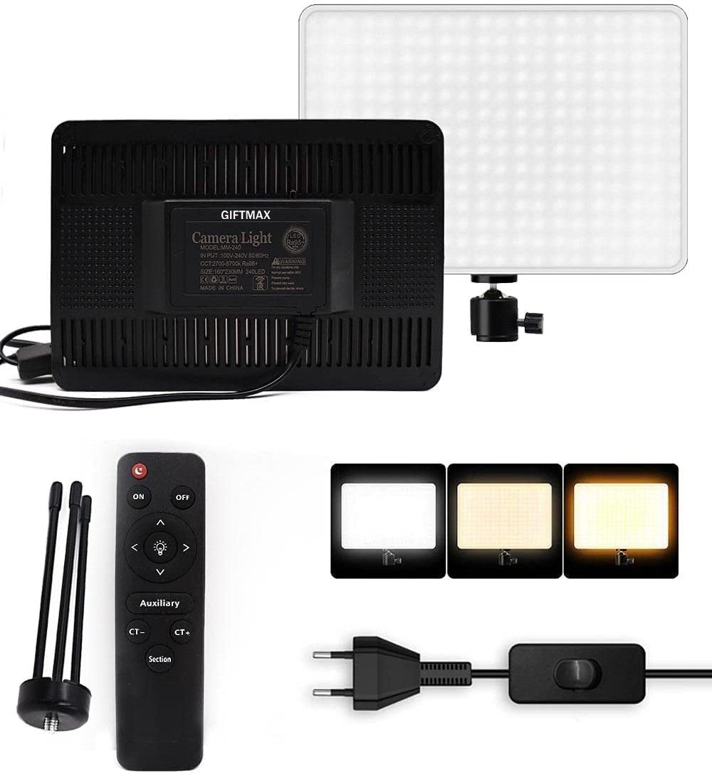 GiftMax Camera Light, LED Ra95+, Model : MM240 for Photography and Videography Flash
