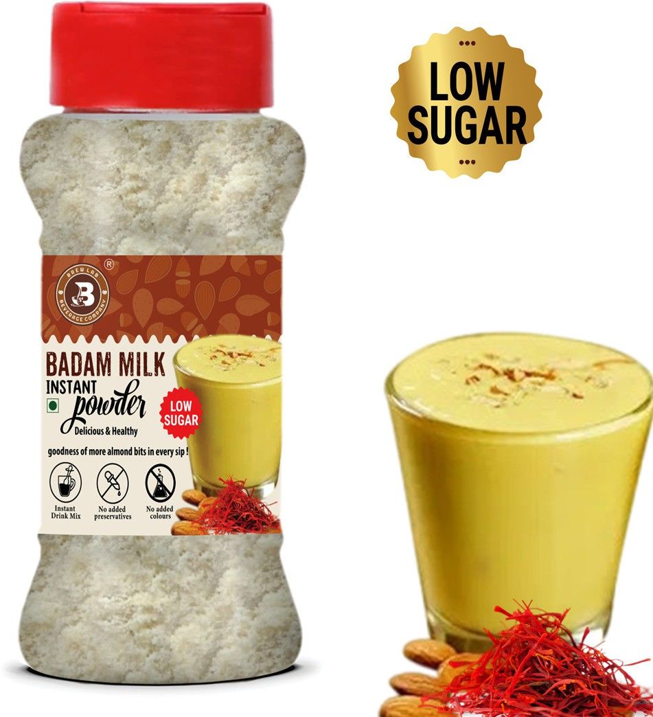 brew lab Instant Nutritious Low Sugar Badam Milk Powder with Kesar and Real Badam Pieces-picture-46