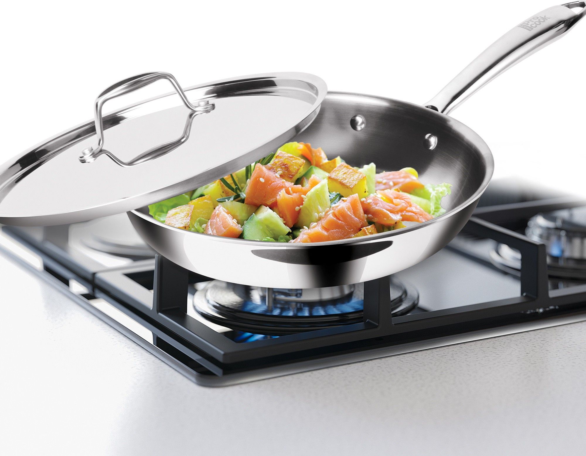 Pro Cook Triply Stainless Steel Fry Pan with Lid Fry Pan 26 cm diameter with Lid 2.2 L capacity