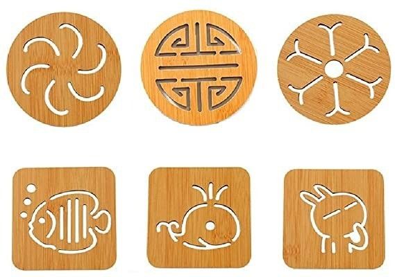 6 PCS Wooden Trivets Cartoon Creative Heat Insulation Mat Bowl Mat for Kitchen (Random Pattern) Trivet-image-14