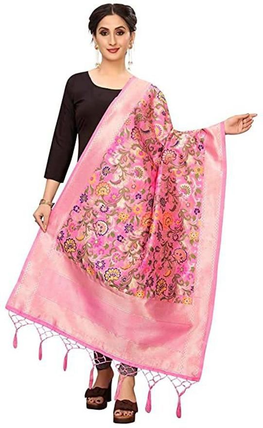 jennydesigner Silk Blend Woven Pink Women Dupatta-picture-24
