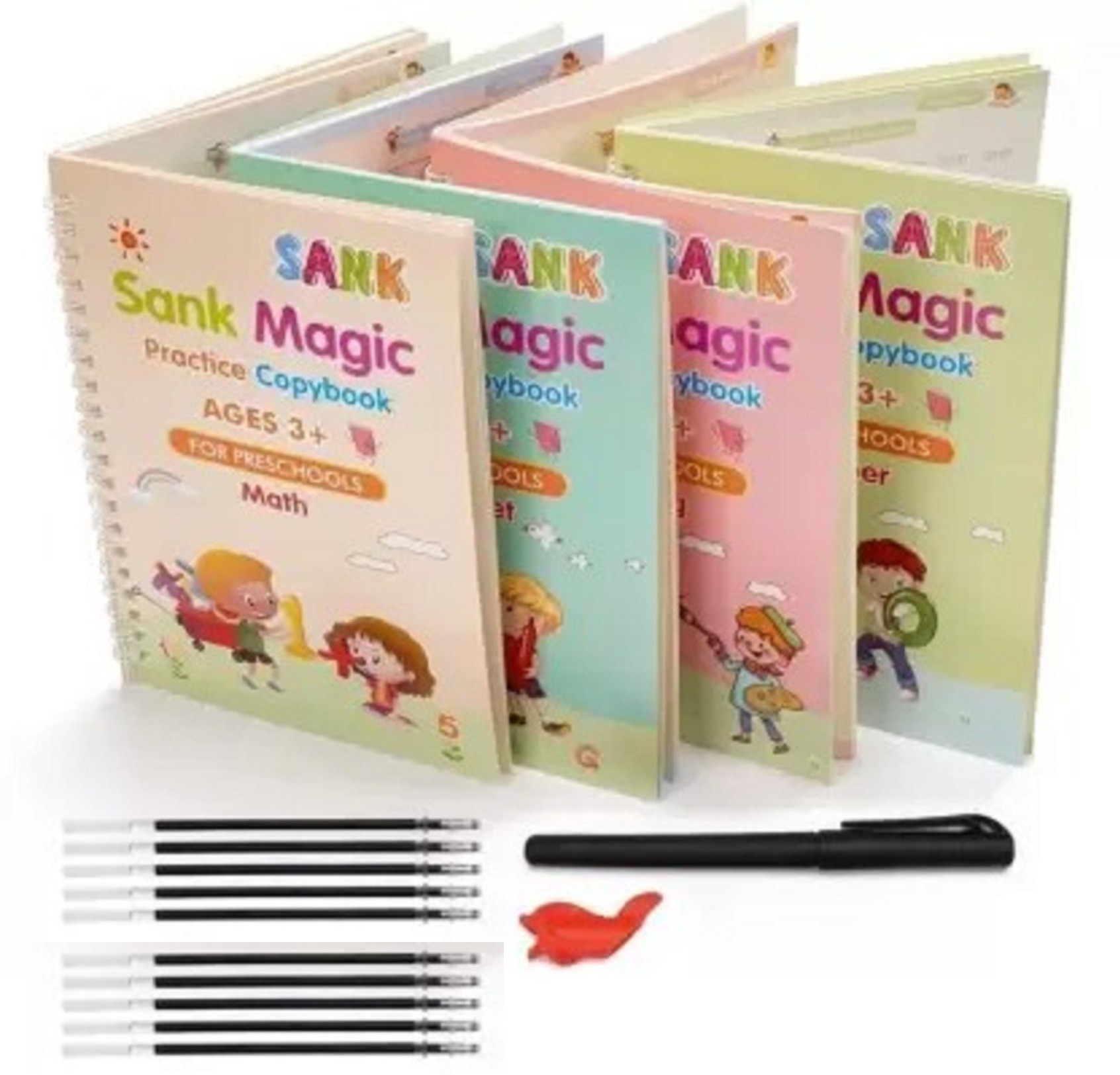7eleven enterprise Magic Practice Copy Book 4 Books And 10 Refills Number Drawing Alphabet Book image 1