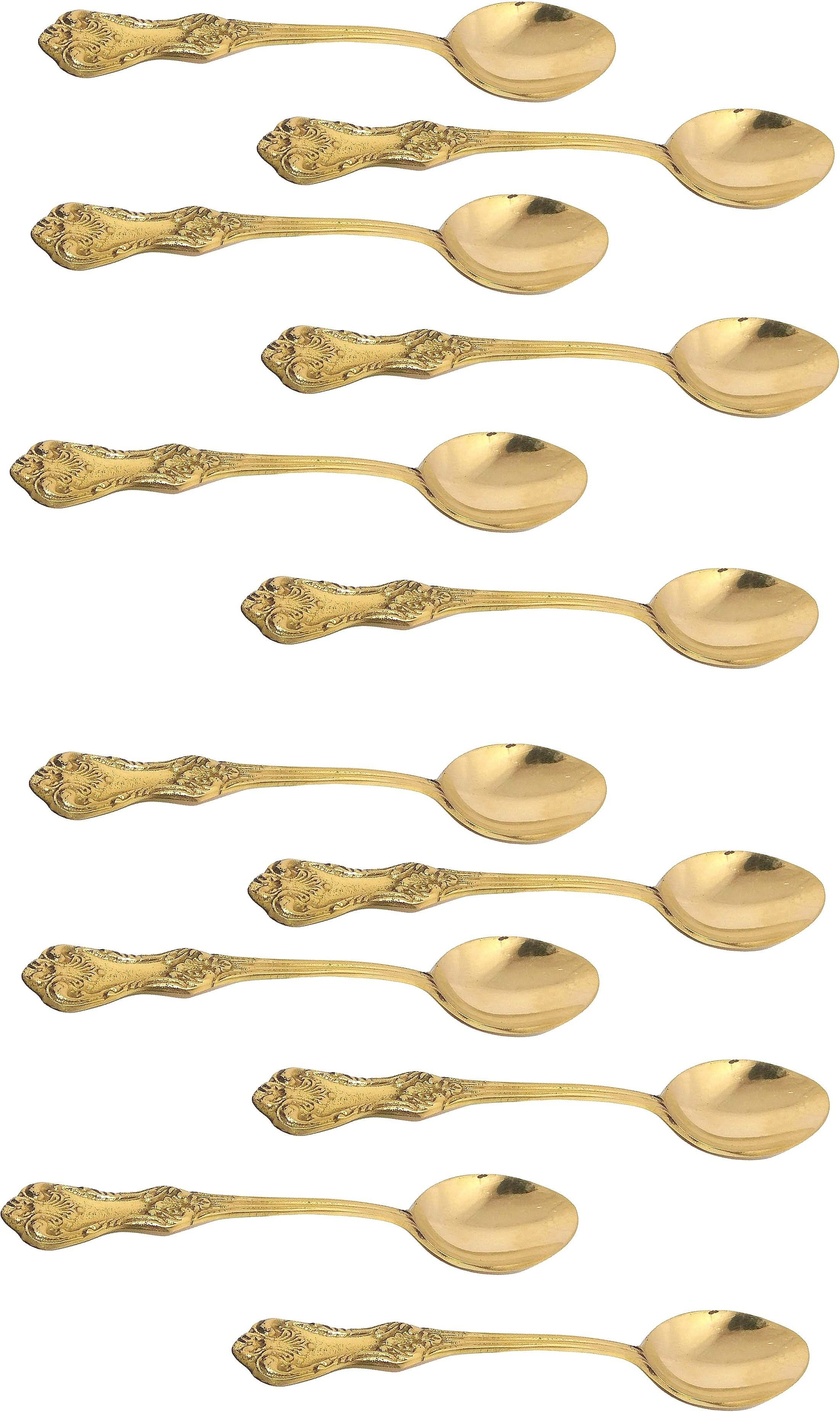 Spoon Set for Dining Table Brass Set of 12 pieces Floral Design Daily Use Brass Tea Spoon Set-image-9