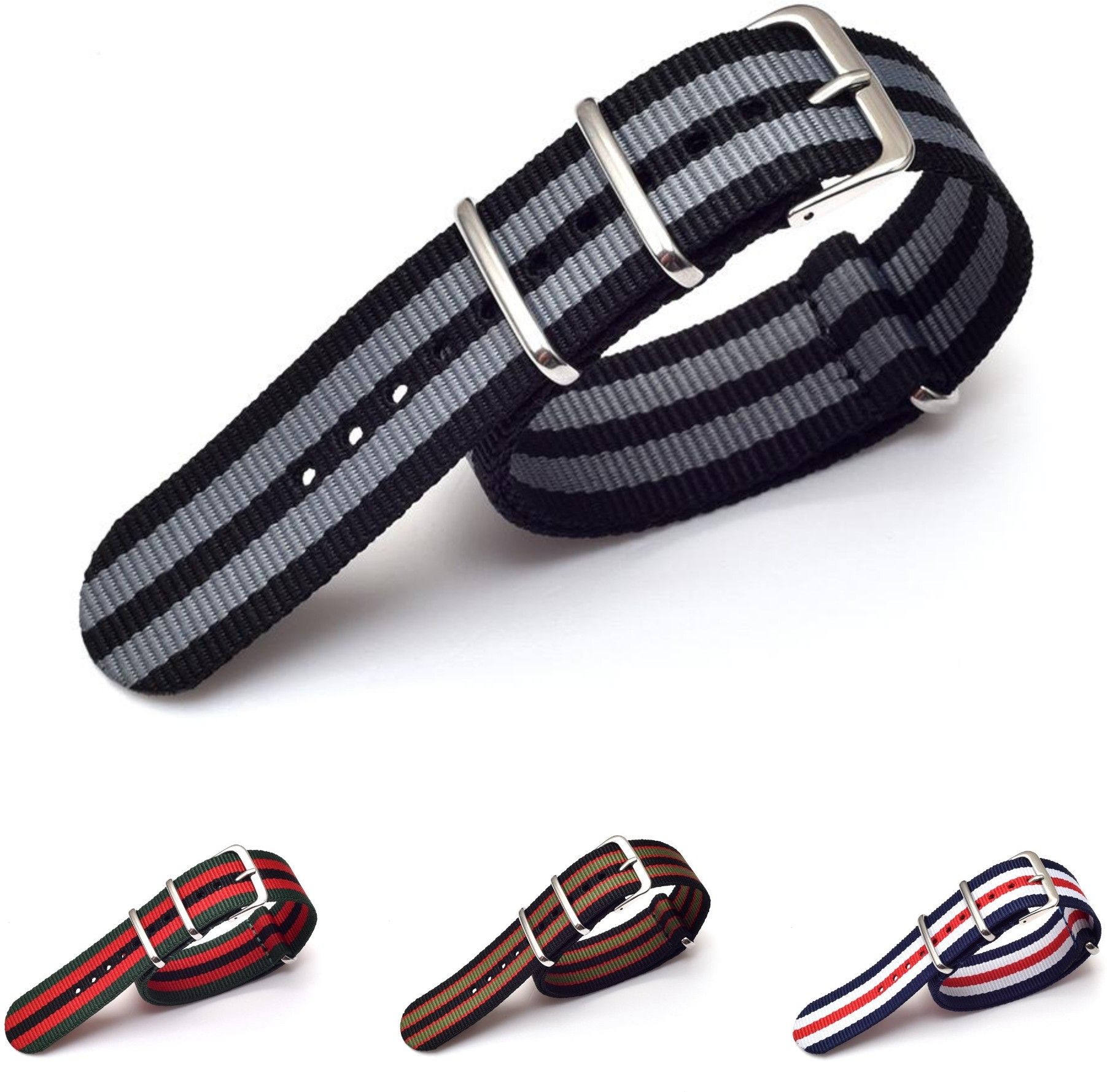 vinanth NATO Nylon Watch Band / Watch Strap - Multicolor with Stainless Steel Buckle 22 mm Fabric Watch Strap-image-16