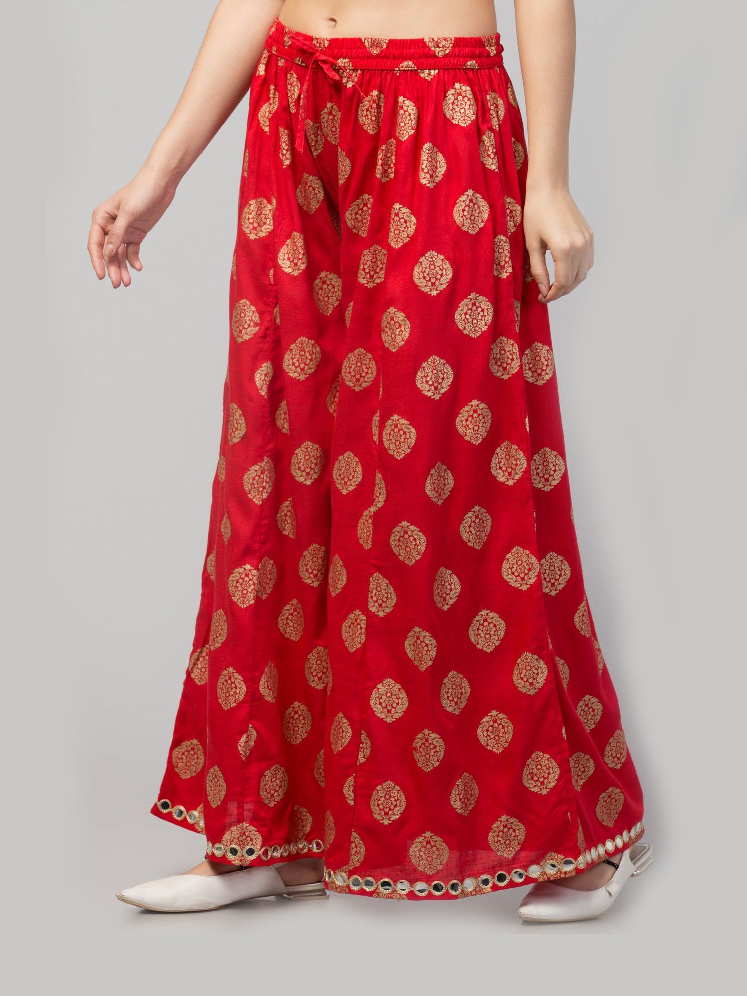 fambee Women Flared Red Viscose Rayon Trousers-picture-15