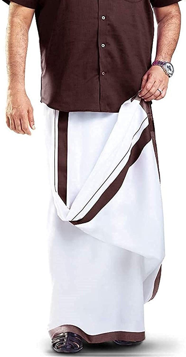 RAGINI V Men's Pure Cotton Double Dhoti With Colour Border- 4m Men Dhoti-picture-11