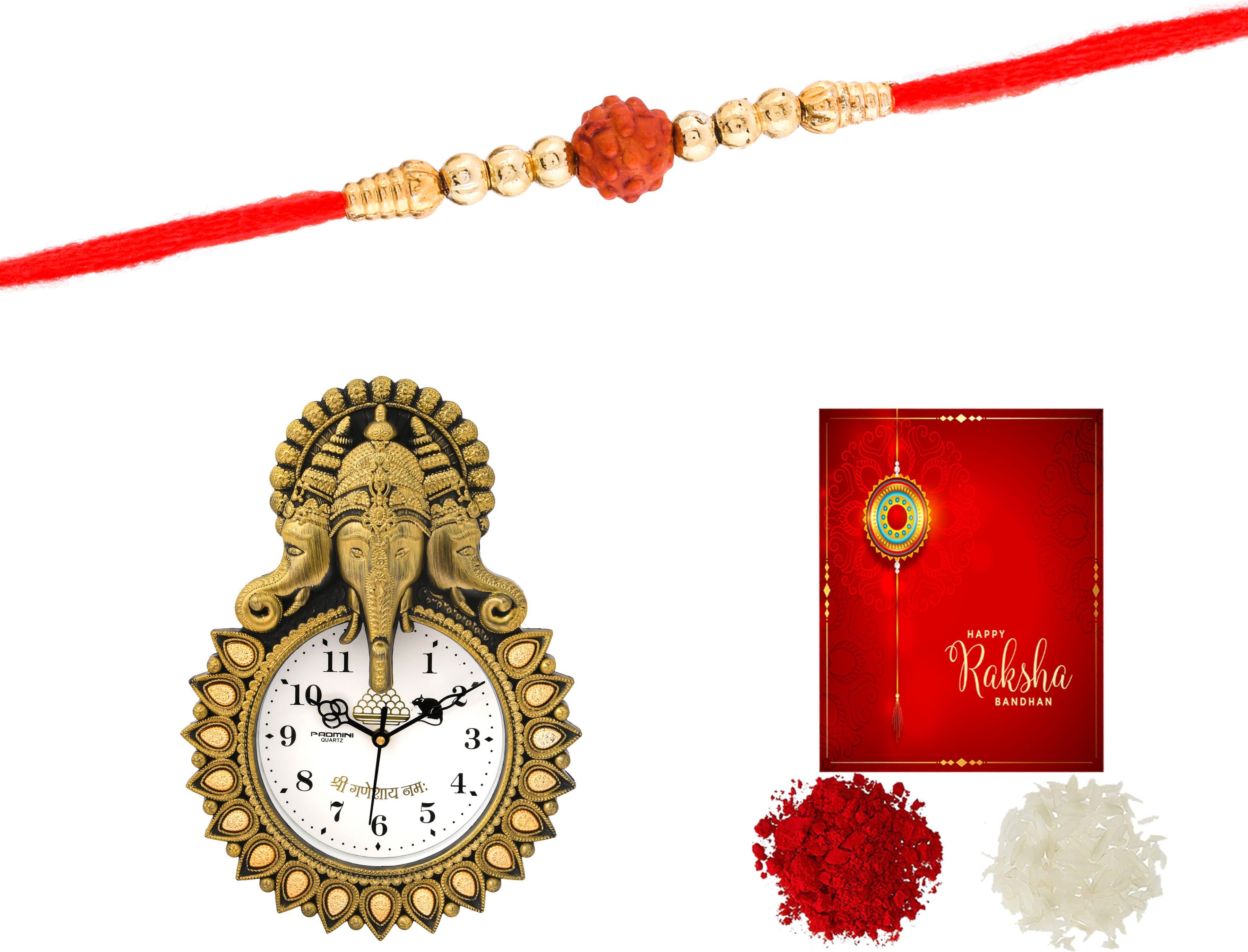 poorak Designer Rakhi Set Wall Clock 6006Combo Gold Finish Wall Clock, Rakhi Set-picture-11