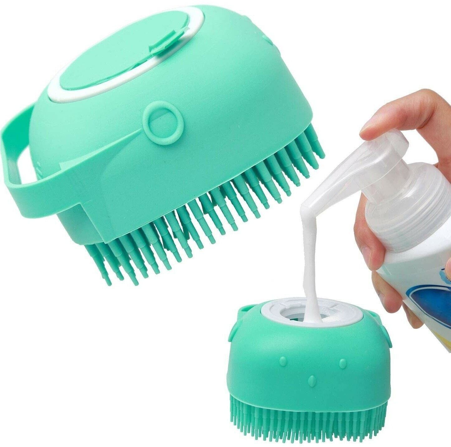 hachiko Dog & Cat Bath Brush Body Scrubber Shampoo Dispenser Bath Soft Silicone Brush Plain/ Bristle Brushes forDog, Cat, Rabbit, Hamster-picture-37
