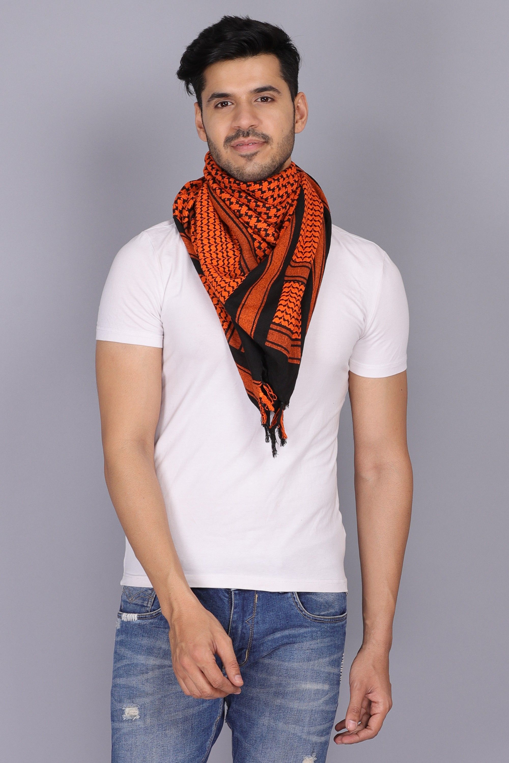 axolotl Printed Cotton Blend Men Orange Scarf-picture-10