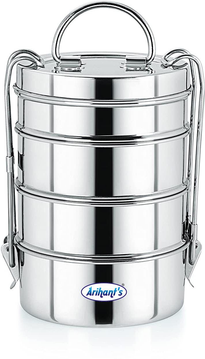 Stainless Steel Traditional Four Compartment Tiffin Box with Lid 4 Containers Lunch Box