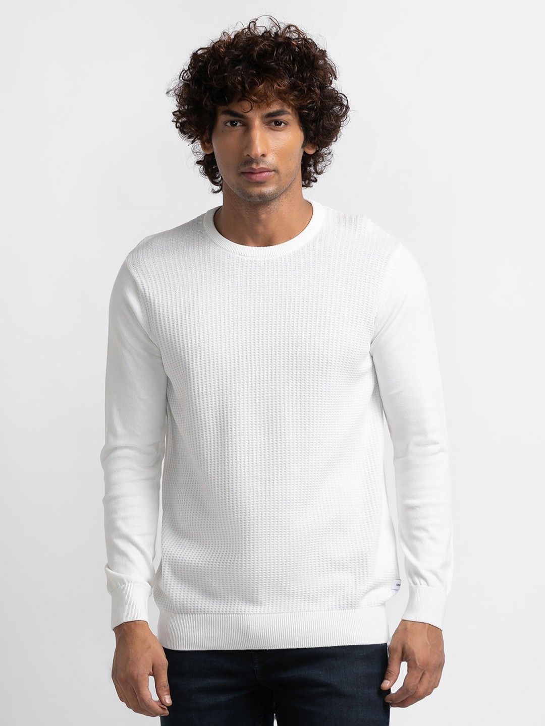 spykar Men Self Design Round Neck White Sweater-picture-10