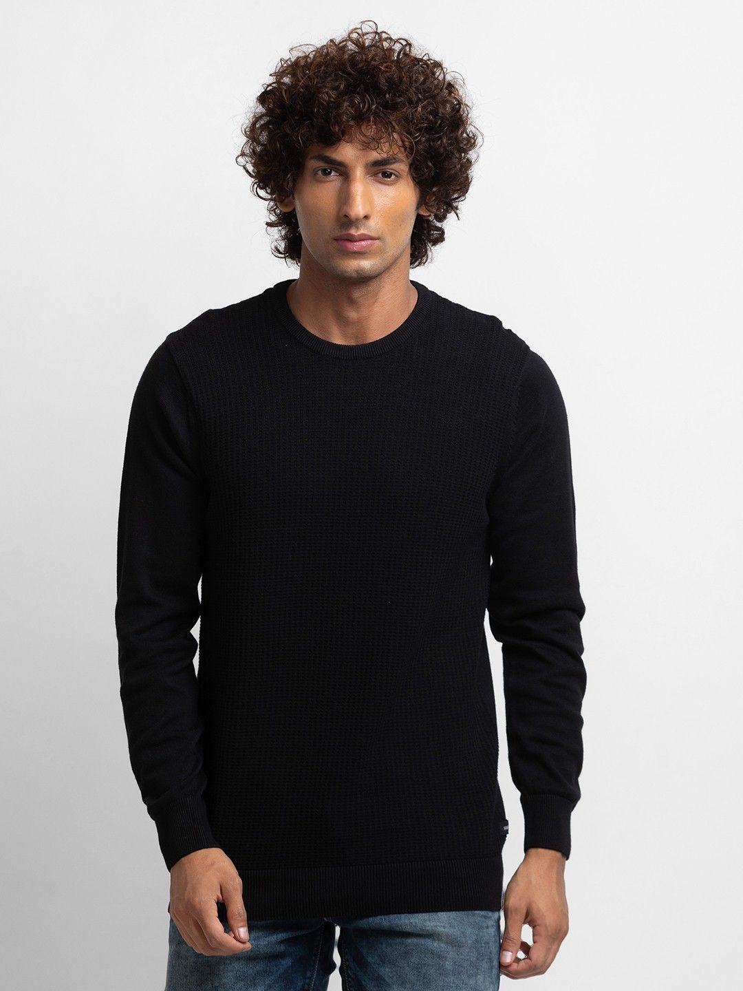 spykar Men Solid Round Neck Black Sweater-picture-22