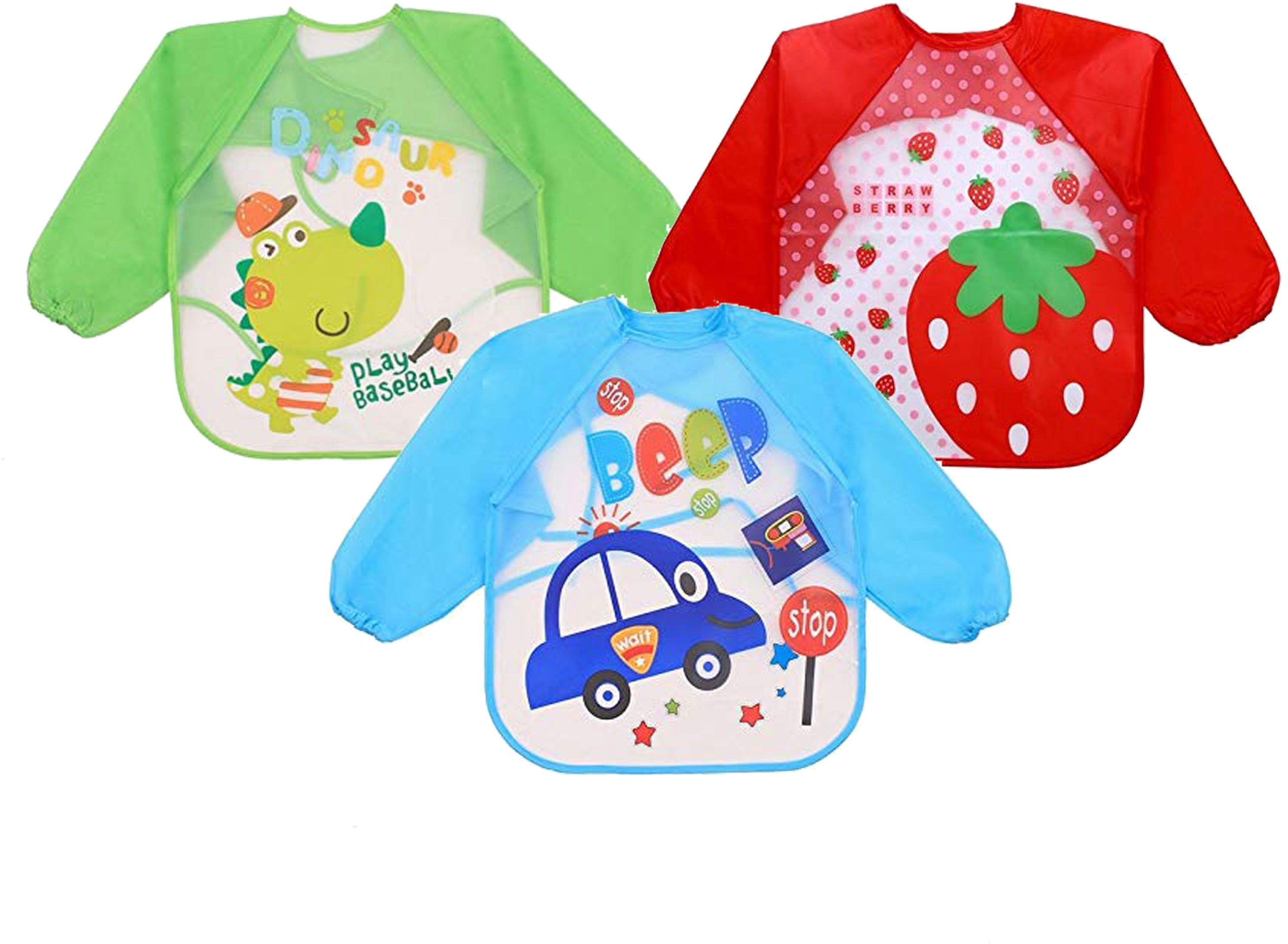 Waterproof Colorful Bib Cute Cartoon Baby Bibs Full Sleeve Apron Feeding Bibs