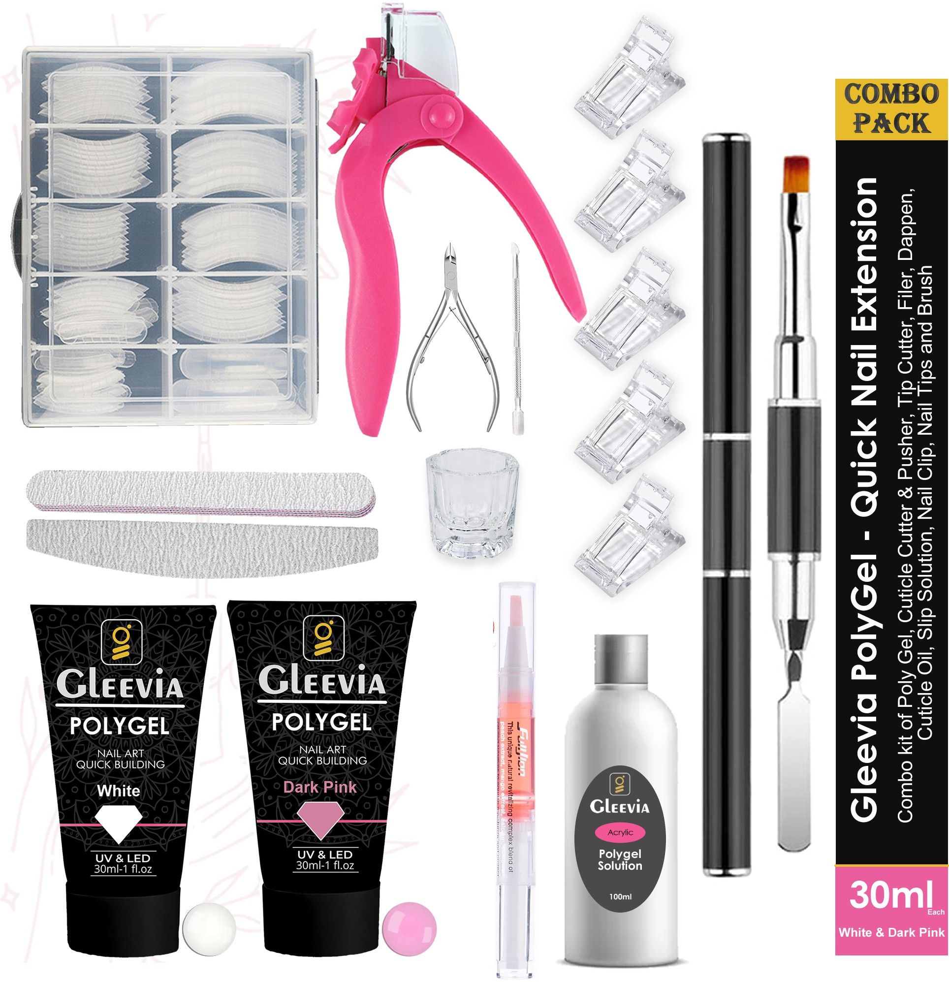 Nail Art Quick Building - Quick Nail Extension Gel Dark Pink & White (Combo Kit)-image-48