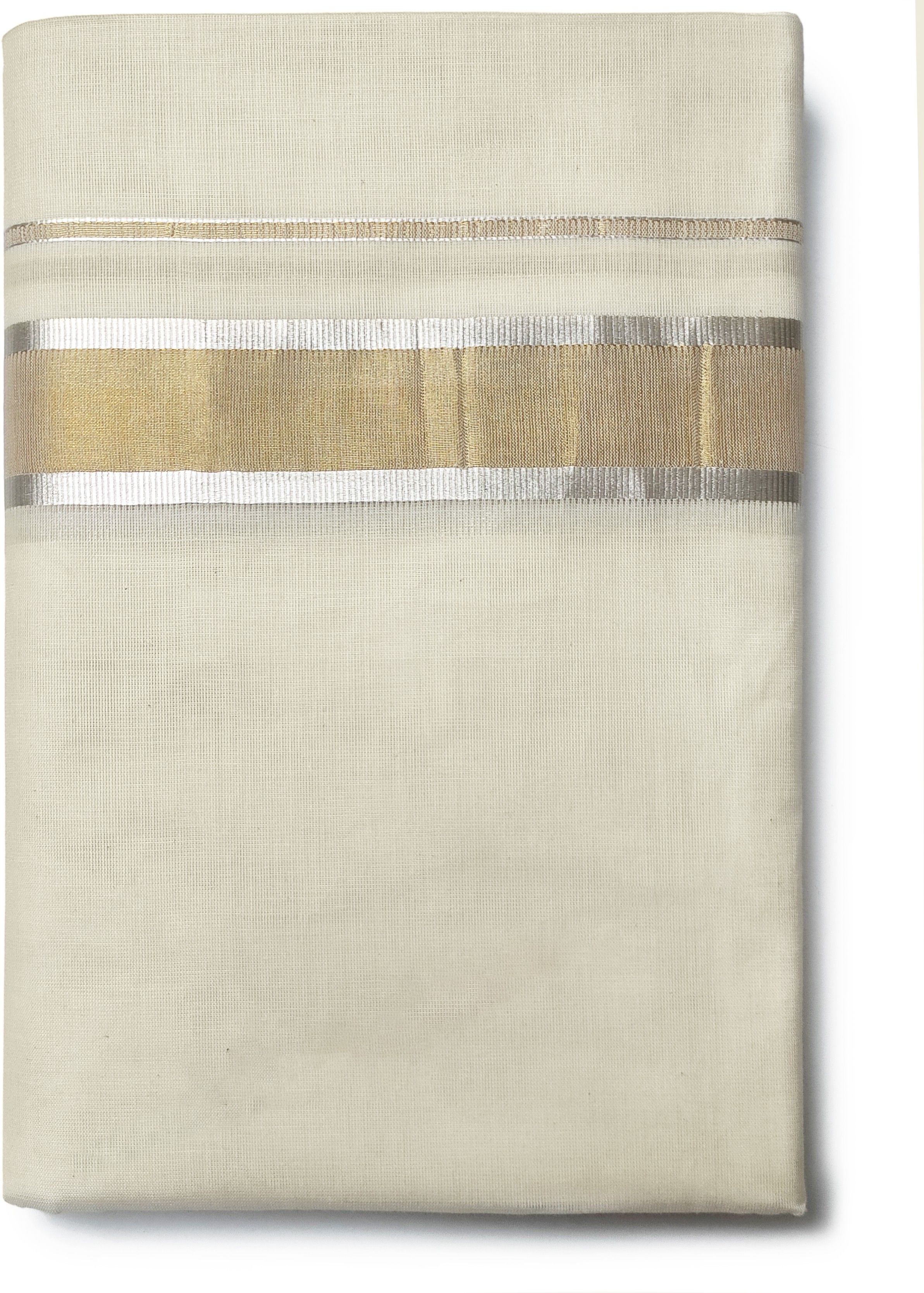 Chithra Fabrics 100% Cotton | 4'Meter | 1½'Inch Gold & Silver Border Solid Men Dhoti-picture-23