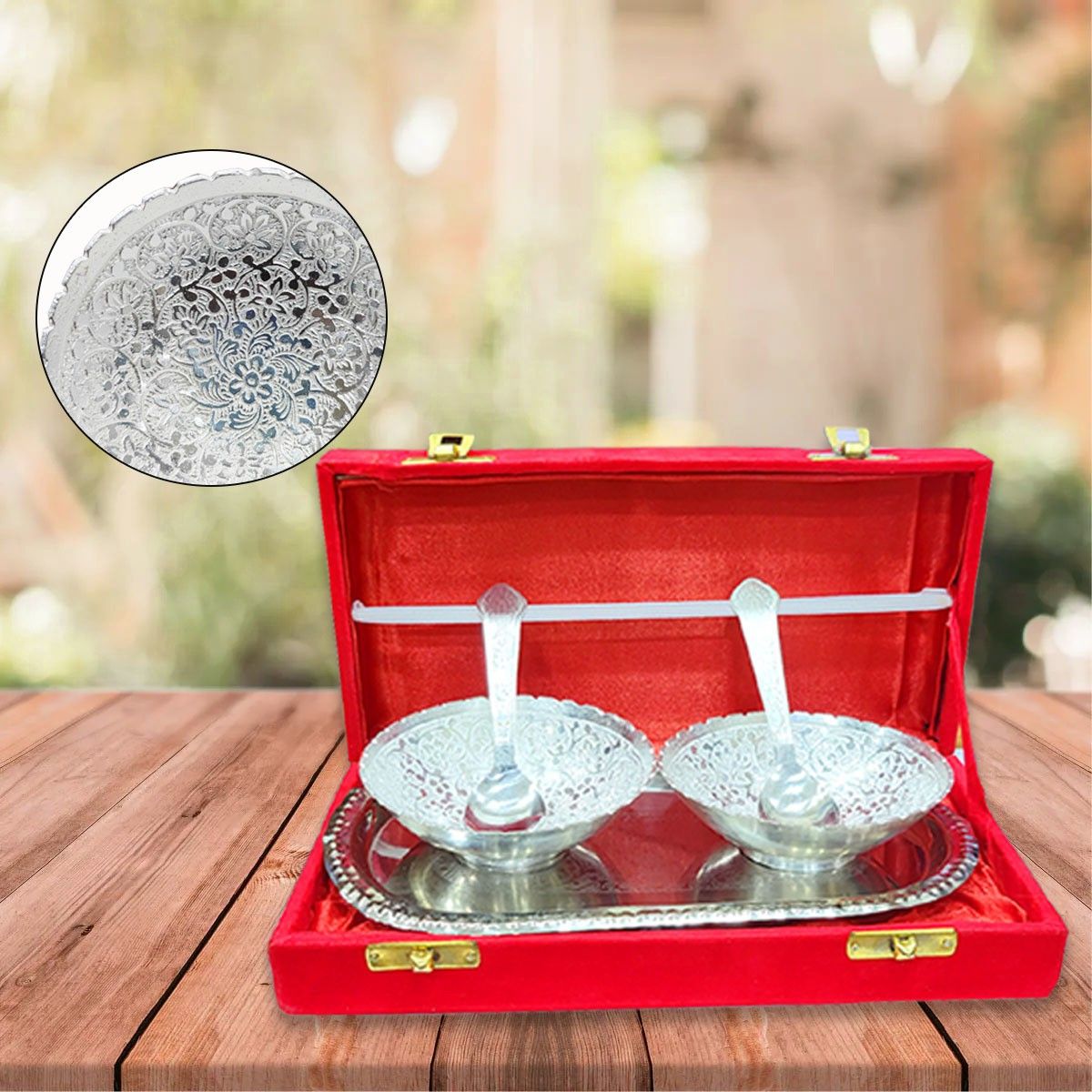 German Silver Plated Bowl Set Bowl, Spoon, Tray Serving Set-image-40