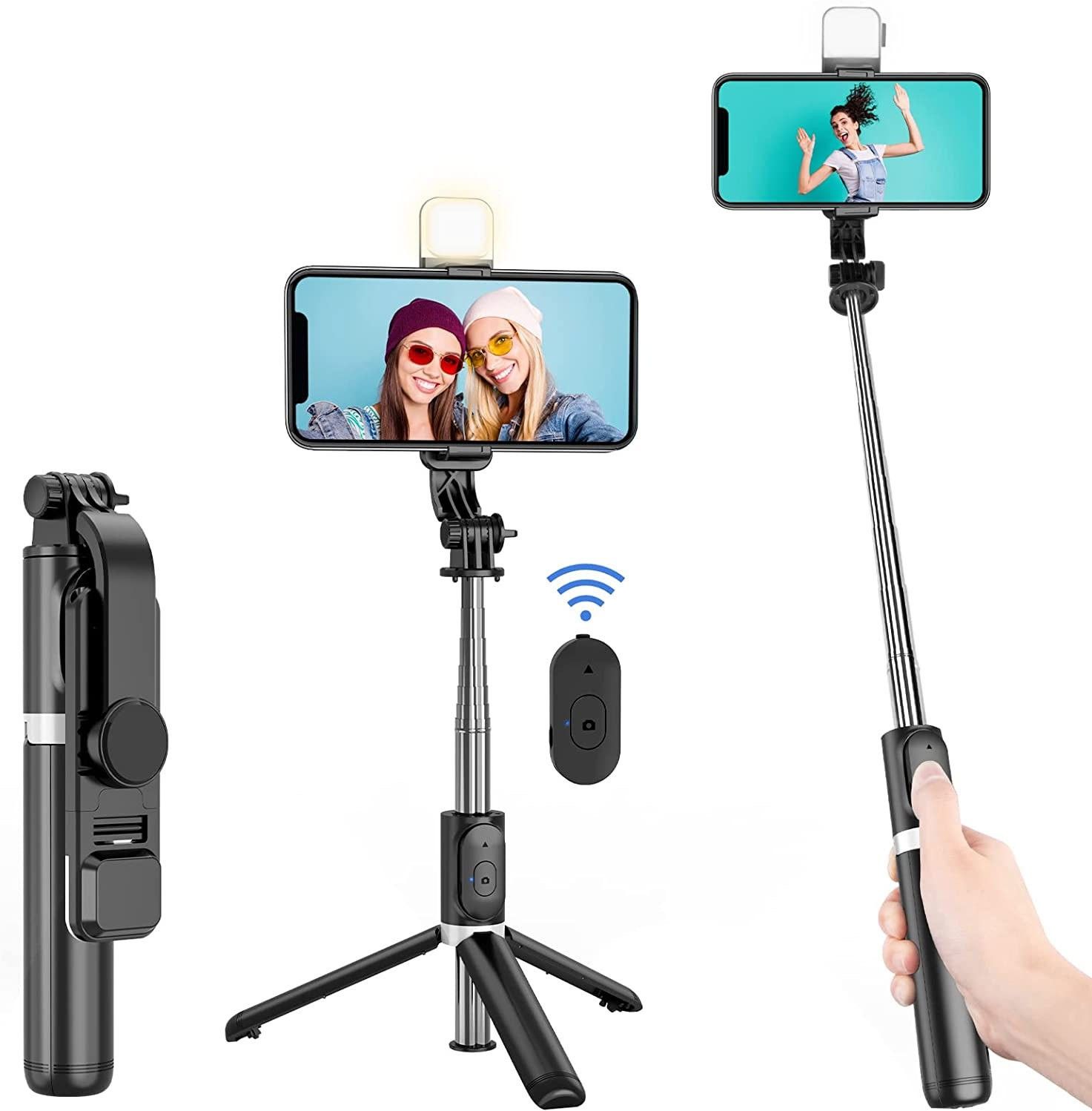 Techobucks Jrending Bluetooth Sticks Remote Selfie Light Multifunctional Stand Monopod Monopod Kit