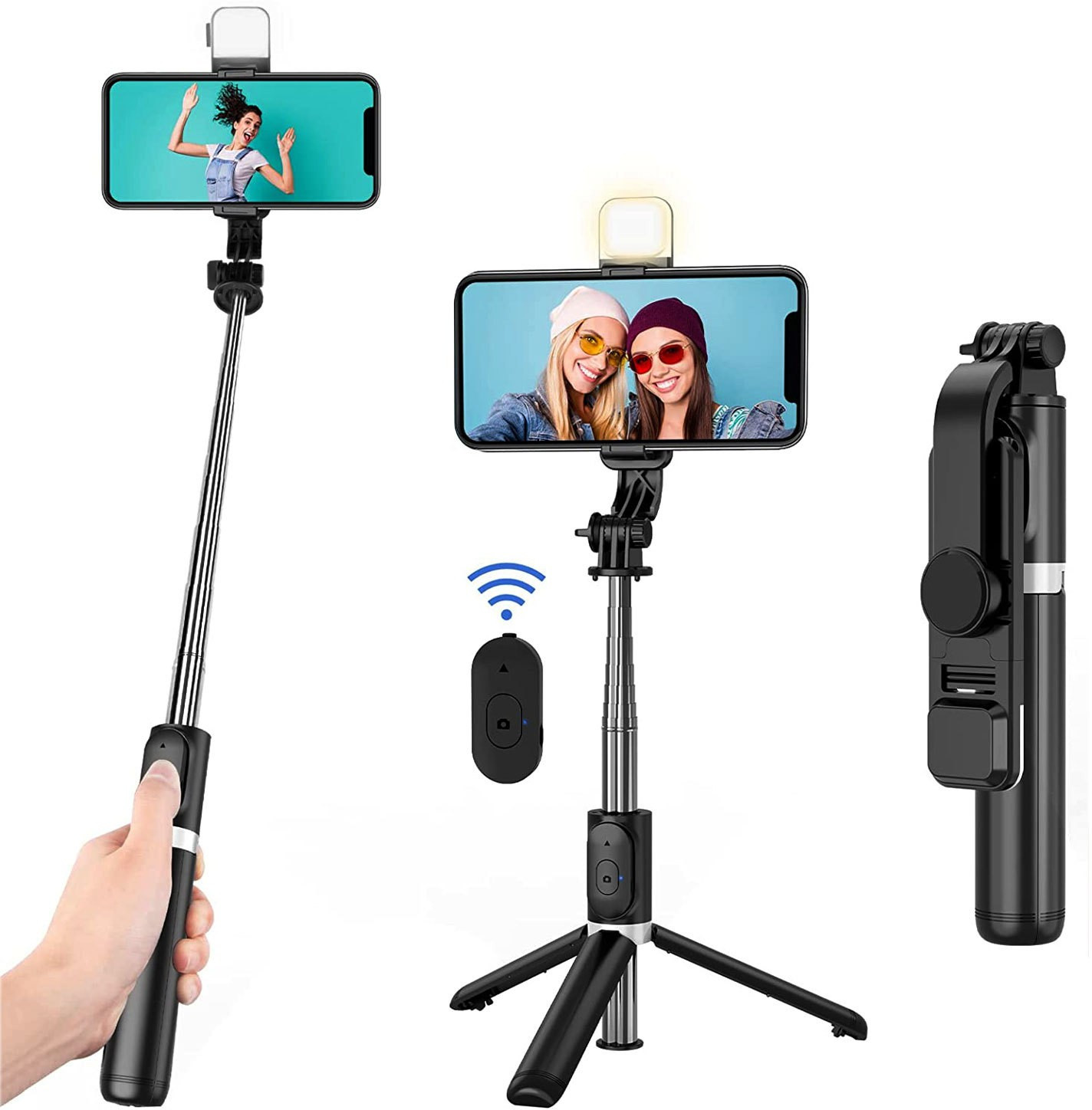 Techobucks Wireless Integrated Folding Telescopic Tripod Mobile Phone Selfie Stick Monopod Kit image 1