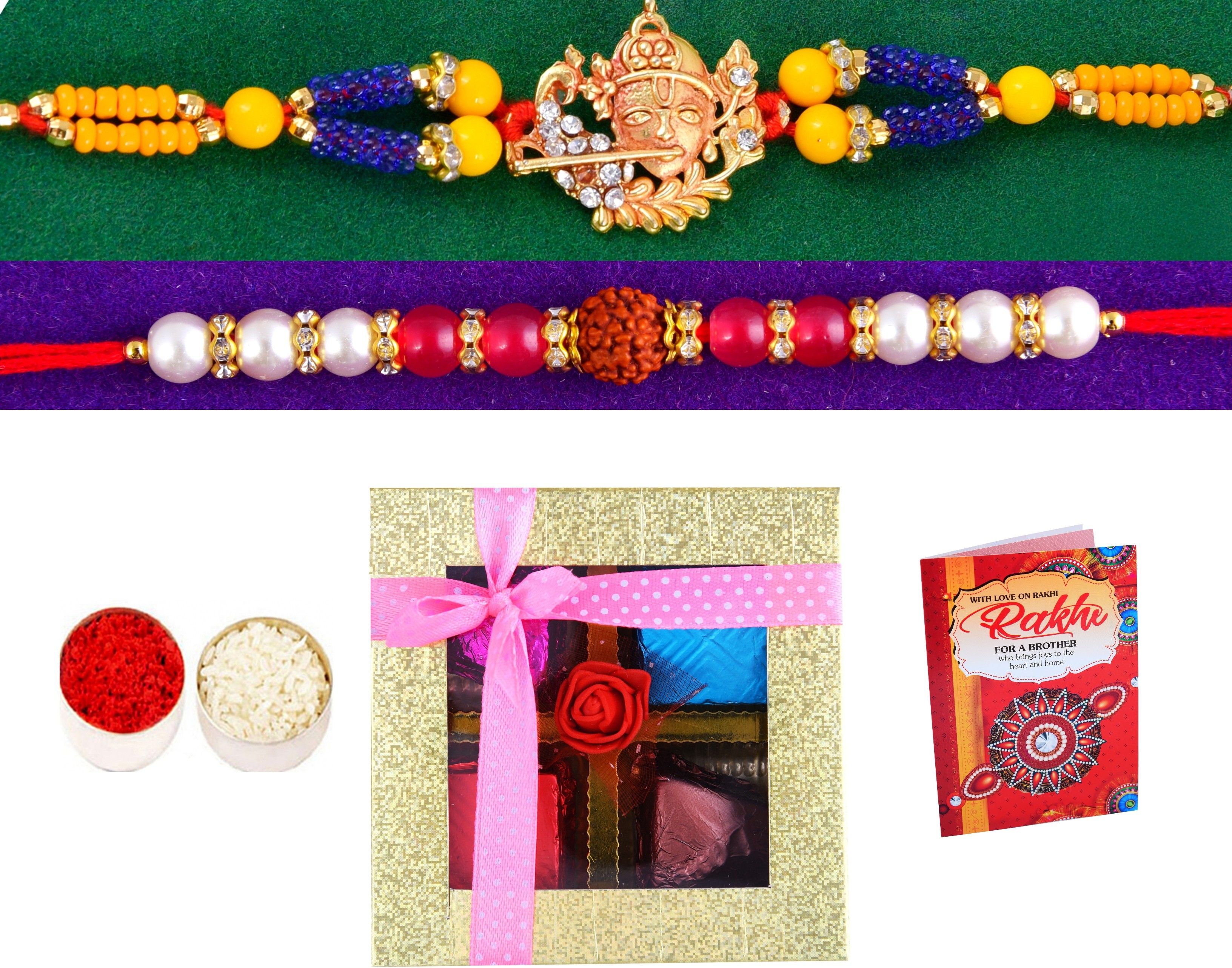Rakhi gift hamper for brother/Rakhi for Brother Combo/Rakhi Gift for Brother Paper, Cotton, Wool, Polyresin Gift Box-image-2