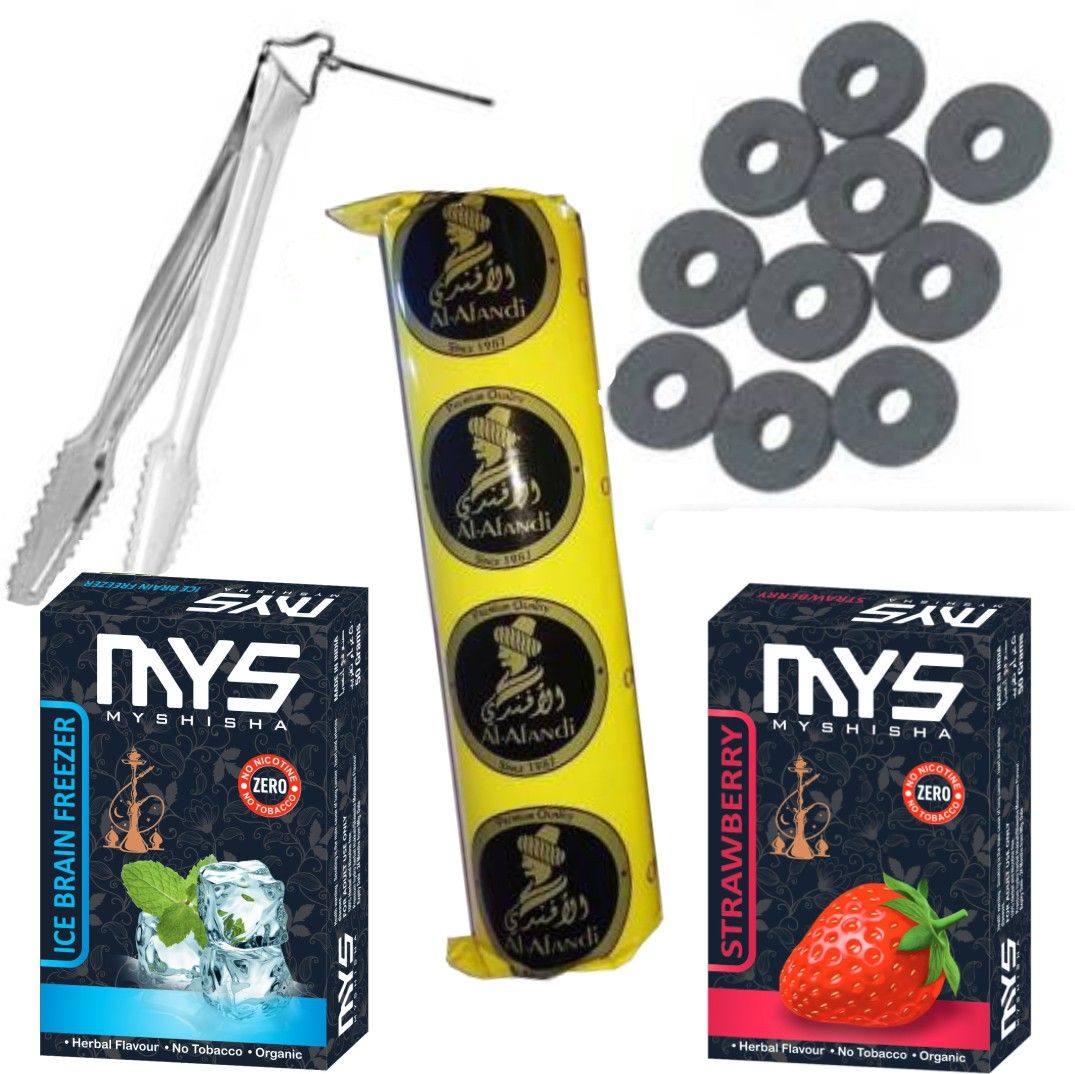 myshisha Premium Quality Herbal Hookah Flavour Kesar Paan & Strawberry, Tong + 1 Polo Hookah Charcoals-picture-18