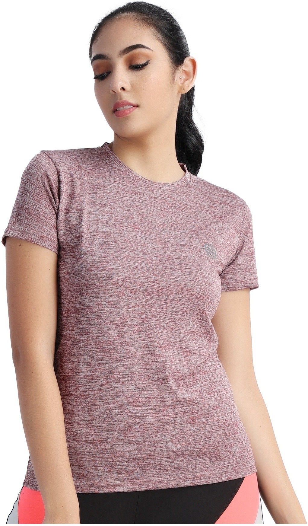 Women Striped Round Neck Polyester Maroon T-Shirt-image-24