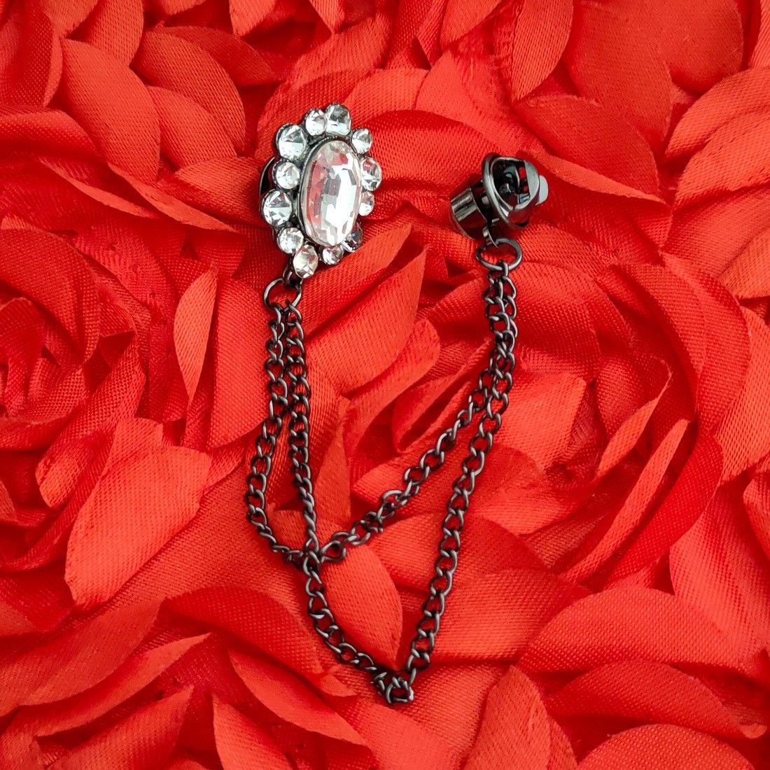 Sullery Suit White Rhinestone Crystal Black Tone With Hanging Chain Brooch Men And Boys Brooch-picture-11