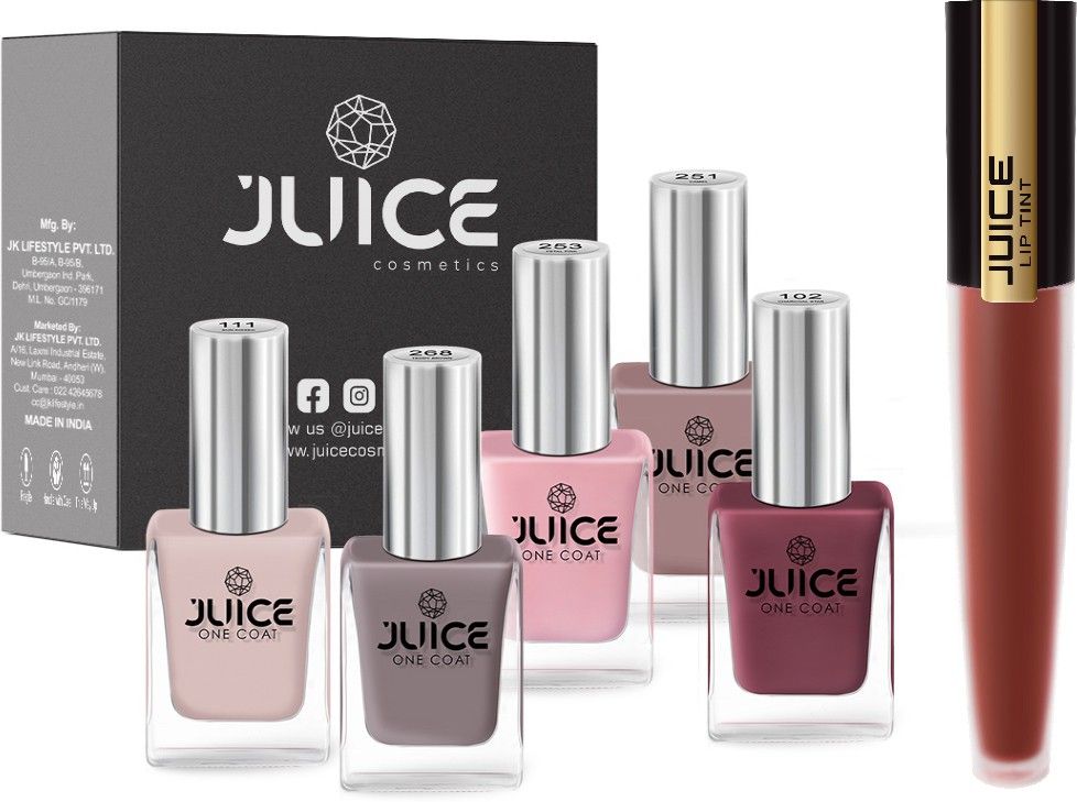 | NAIL PAINT (PETAL PINK-253 / CAMEL-251 / SUN KISSED-111 / DUSTY CORAL-102 / TEDDY BROWN-288) & LIPTINT (BUTTERED RUM M-72)