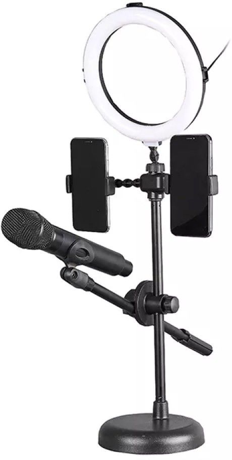 Store2508 Live Stream Selfie Ring Light 4 in 1 with 2 Cell Phone Holder Microphone Holder Ring Flash-image-17