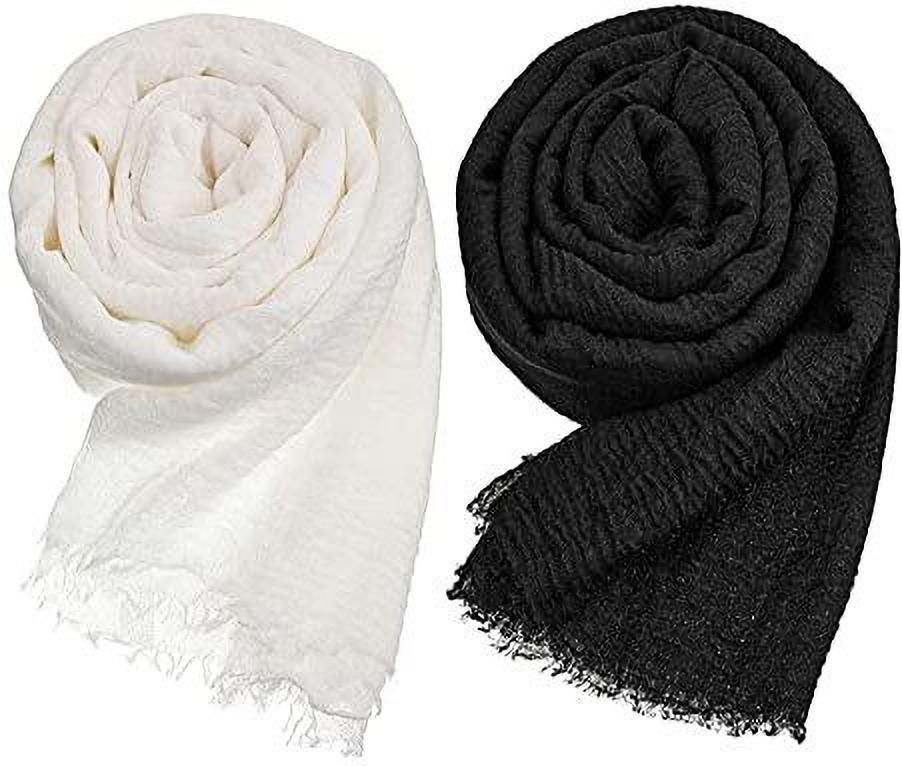 Self Design Cotton Blend Women Black, White Scarf, Stole-image-49
