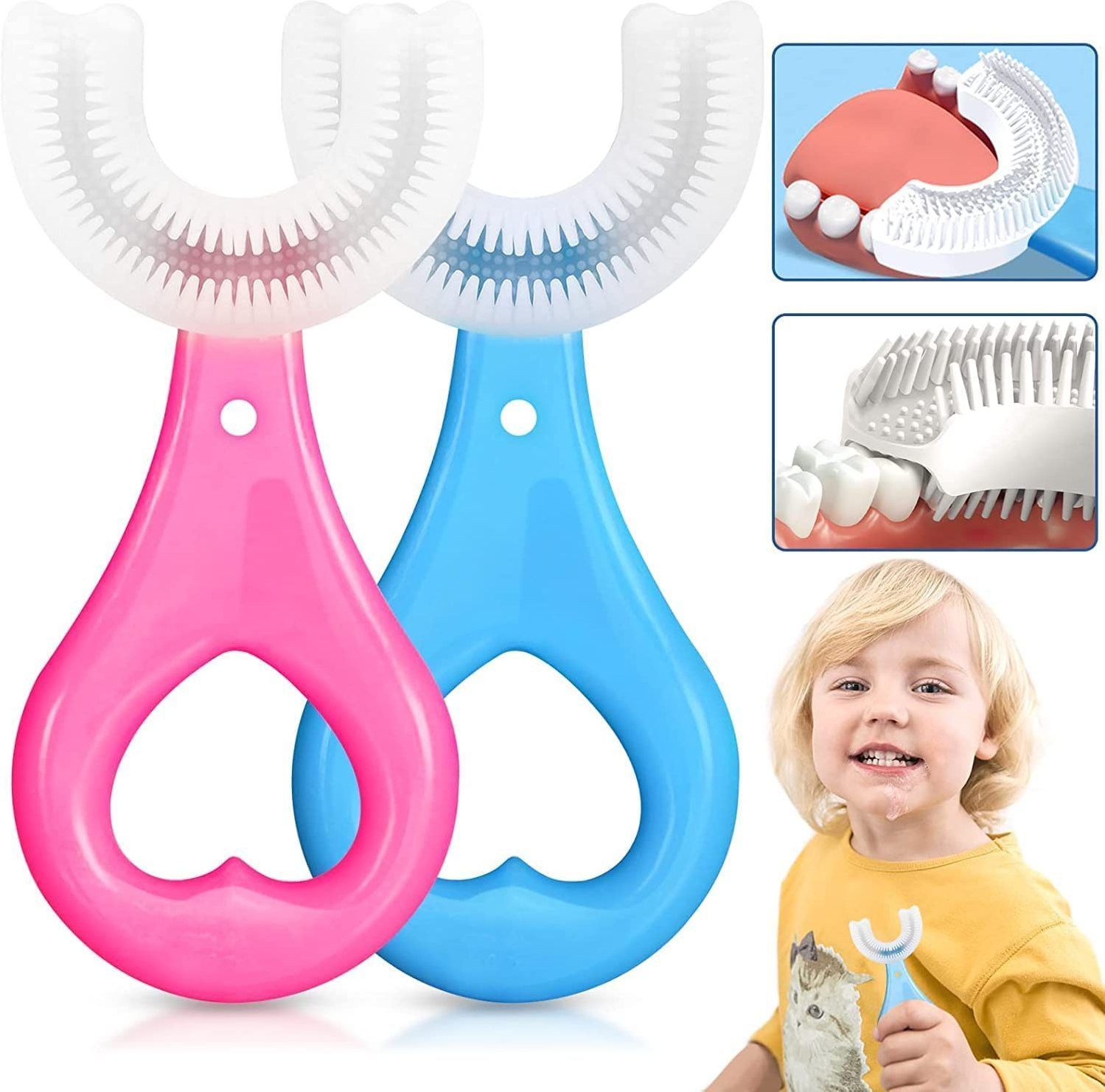 rivtans 2-6 Years Kids Mouth Cleaning Teeth Brushing Silicone U-Shaped Ultra Soft Toothbrush-picture-16
