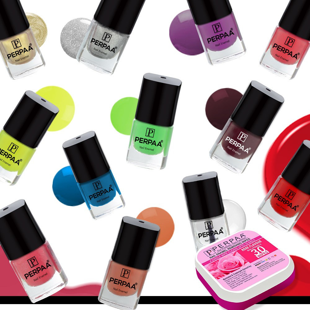 perpaa Trendy Quick-drying, Long-Lasting Gel Based Nail Polish Set of 12 Pcs 5ml each x 12 Pcs, MultiColor Combo (FREE NAIL WIPES) image 1