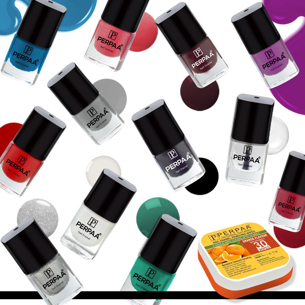 perpaa Trendy Quick-drying, Long-Lasting Gel Based Nail Polish Set of 12 Pcs 5ml each x 12 Pcs, MultiColor Combo (FREE NAIL WIPES) image 1