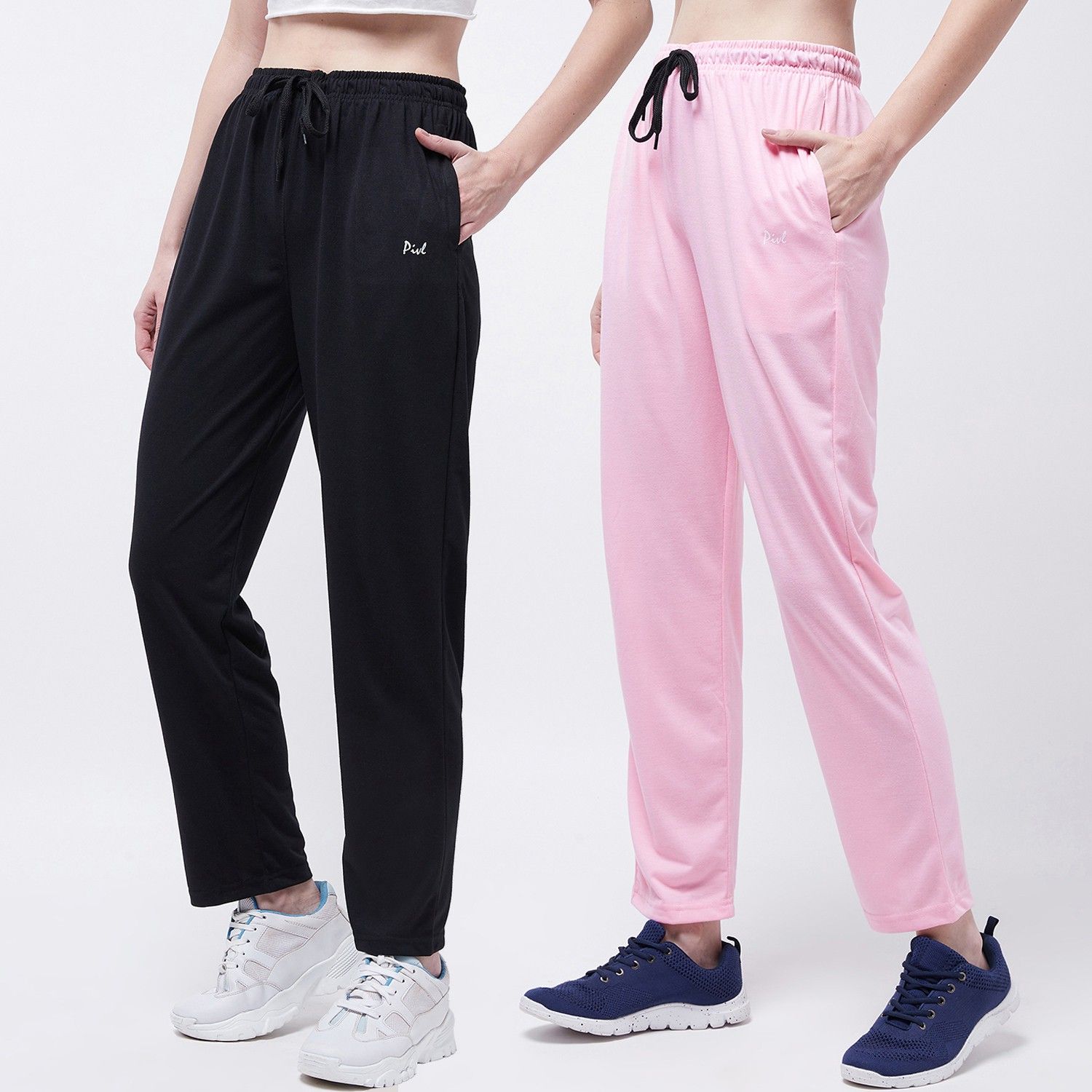pivl Pack of 2 Women Solid Black, Pink Track Pants-picture-27