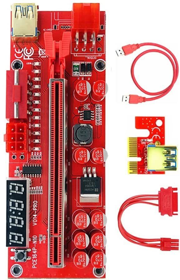 LipiWorld VER-14Pro V014 Pro PCI-E 1X to 16X Pcie Riser for Bitcoin ETH Coin Mining GDDR4 16 GB NVIDIA Chipset 64 bit 120 MHz Graphics Card-image-15
