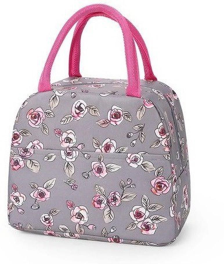 Lunch Tiffin Bag Box Insulated Thermal for School College Office LB148-Flower Waterproof Lunch Bag-image-12