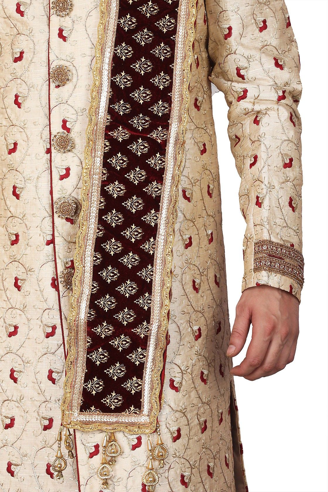 Pure Silk Embroidered Maroon Men Dupatta